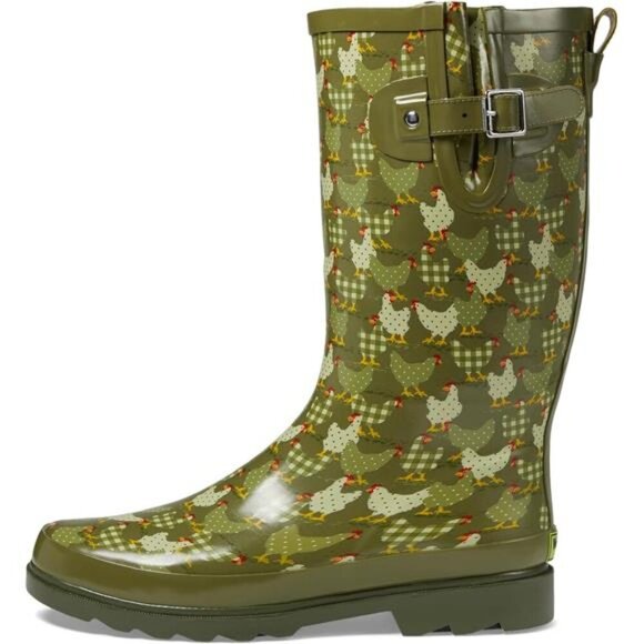 NEW Women's Unique Printed Tall 100% Waterproof Rain Boot Adjustable Strap - Picture 4 of 5